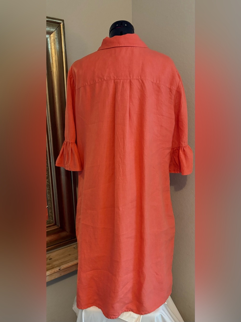 Chicos 100% Linen Coral Orange Ruffle Sleeve Pullover Dress Size 3.5 US 18 - Picture 2 of 6
